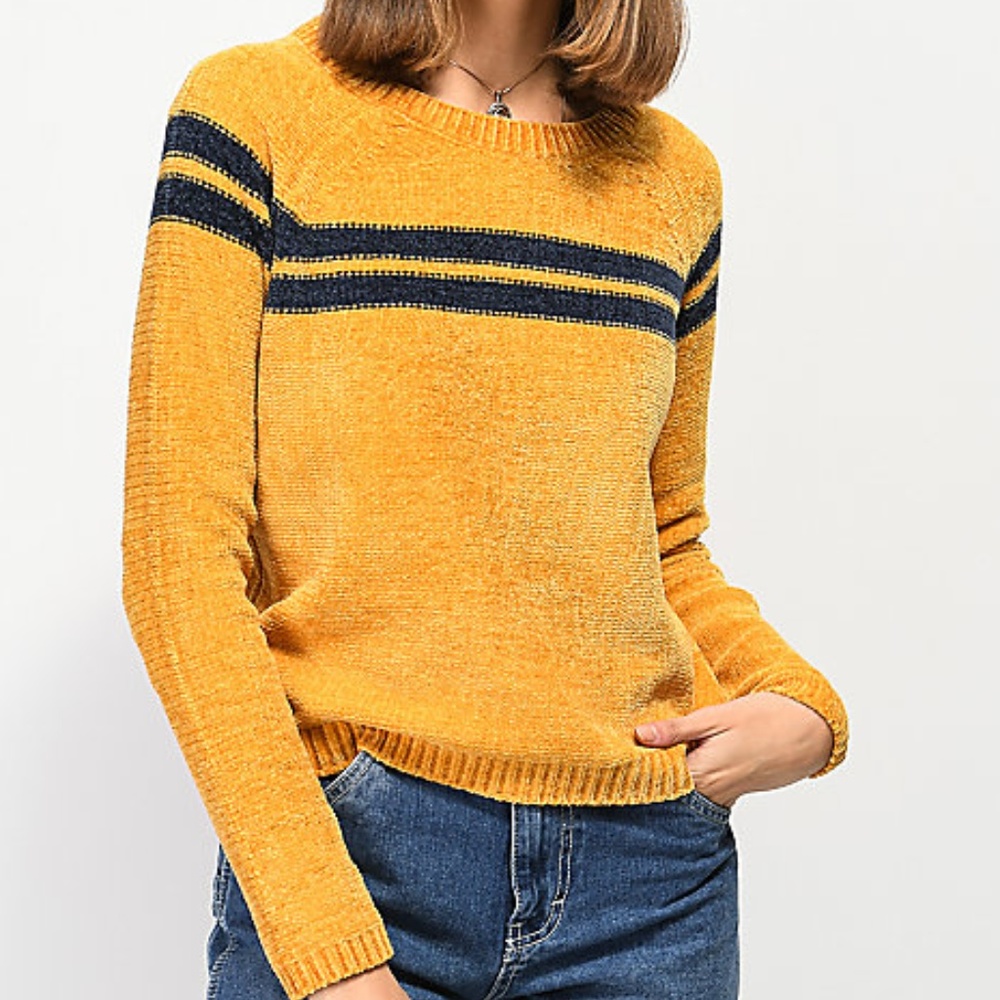 Almost Famous Striped Yellow Sweater, sz S